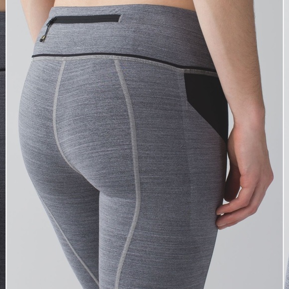 Lululemon pace rival space dye gray crop leggings size 8 zip pocket - Picture 5 of 11